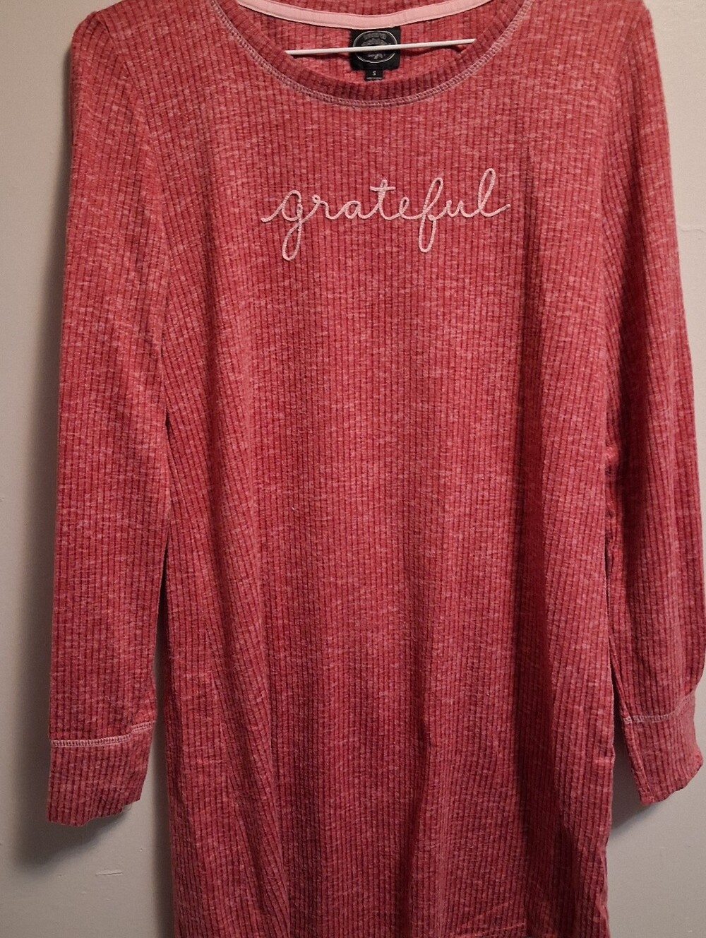 Laura Ashley Pink Ribbed 'grateful' Crewneck Sweater